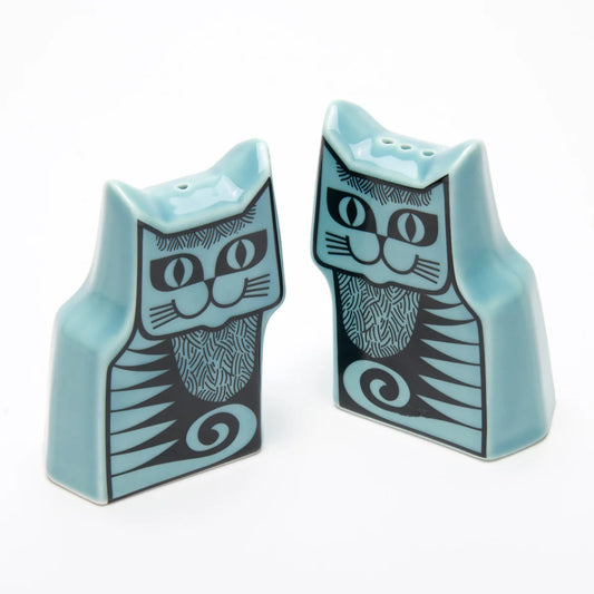 Hornsea Cat Cruet Set - Salt & Pepper - Teal Blue