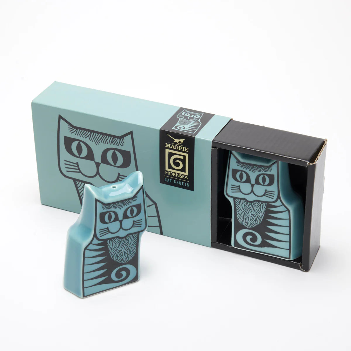 Hornsea Cat Cruet Set - Salt & Pepper - Teal Blue