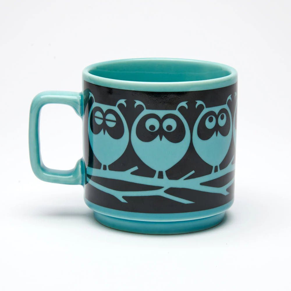 Hornsea Owls On Branch Mug Teal Blue