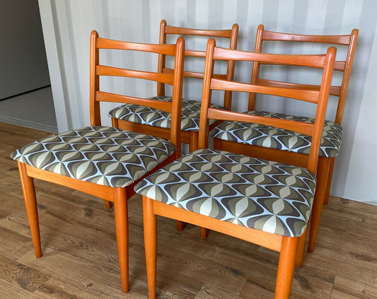 Set of 4 Schreiber Dining Chairs Re-Upholstered Mid-Century Vintage Retro